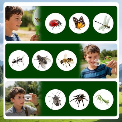 Ontdekkingsreisset voor kinderen met 11 stuks, inclusief insectenbox, vergrootglas en vlindernet voor educatieve avonturen in de natuur