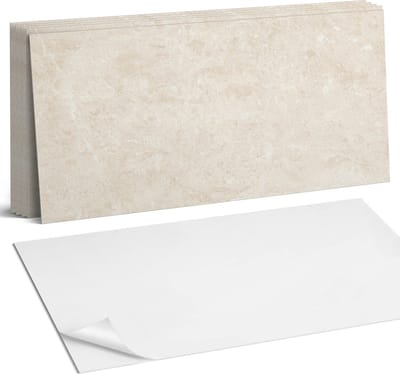 Coloray Plaktegels - Natuurlijke lichte steen Wandtegel Zelfklevend - 60 cm x 30 cm - Romig Plaktegels - 6 stuks - Rechthoek PVC Tegels - Plaktegels Keuken - Zelfklevende Vloertegels Badkamer - Vinyl Tegels Zelfklevend - Zelfklevende Wandtegels