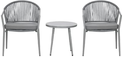 Bistroset - Tuinmeubel 3-delig - Tuinset - Balkonset voor 2 Personen - Tuinmeubelset met 2 Stoelen + Tafel met Glazen Blad - Weerbestendig - Zitgroep - Meubel - Loungeset - Meubelsets - voor Tuin, Balkon, Terras - Grijs