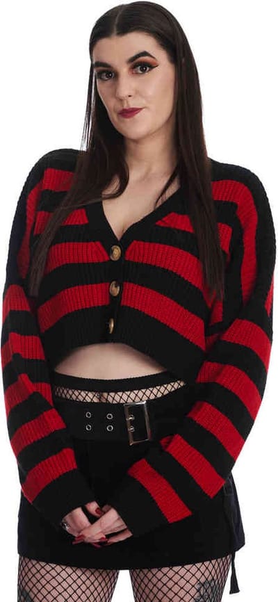 Banned - Naenia Crop Cardigan - S - Zwart/Rood
