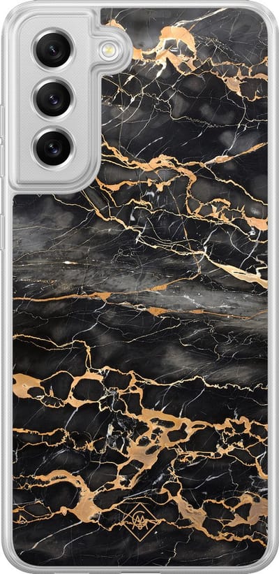 Casimoda® hoesje - Geschikt voor Samsung Galaxy S21 FE - Marmer Grijs Brons - 2-in-1 case - Schokbestendig - Marble design - Verhoogde randen - Grijs, Transparant