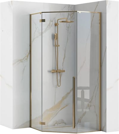 Rea Diamond Gold + Douchebak Diamond Black 90X90 - 195 cm - Douchecabine - Vifjhoek - Goud