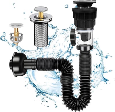 Dailygoods- Afvoerpijpset met Anti-geur Plug - Wastafel Sifon Kit - Afvoerset - PVC-Pijp 295-985 mm - Dubbel Afvoerontwerp - Geschikt voor Badkamerafvoeren