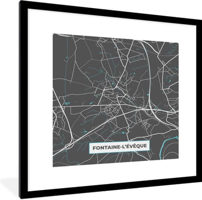 Fotolijst incl. Poster - Stadskaart – Grijs - Kaart – Fontaine l'Évêque– België – Plattegrond - 40x40 cm - Posterlijst