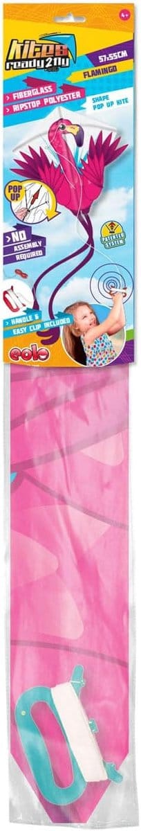 Pop-Up Vlieger - Diamant Vlieger - Buiten Spelen - Seconden Montage - 56 cm Spanwijdte - Flamingo