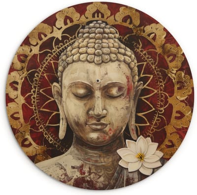 WallCircle® Wandcirkel 120x120 cm - Muurcirkel Boeddha - Mandala - Bloem - Zen - Lotus - Geloof - Muurdecoratie woonkamer - Wanddecoratie slaapkamer - Kamer decoratie accessoires - Ronde schilderijen - Woonaccessoires binnen cirkel