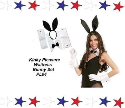 Power Escorts - bunny bediende set - bunny butler set - compleet set - konijnenoren - zwart/wit - carnavalstip - carnaval topper - carnaval