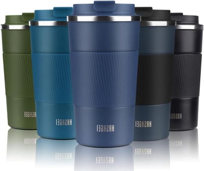 Reisbekertje met Dubbele Wand, Isolerende Koffiemok met Lekvrije Deksel - Vacuüm Geïsoleerd RVS voor Koffie, Thee en Water 510ml/380ml