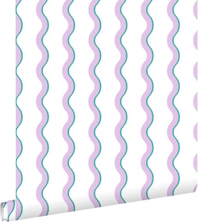 ESTAhome behang golvende strepen paars, blauw en wit - 50 x 900 cm - 131724