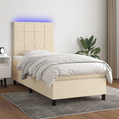 vidaXL - Boxspring - met - matras - en - LED - stof - crèmekleurig - 80x200 - cm