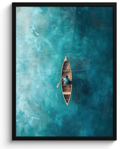 Poster in lijst - Fotolijst 50x70 cm - Posters - Bootje - Water - Blauw - Posterlijst zwart - Decoratie - Wanddecoratie woonkamer - Muurdecoratie slaapkamer