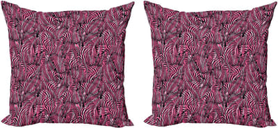 ABAKUHAUS Roze Zebra Decoratieve Kussenhoes, Set van 2, Safari Kunstpatroon, 50x50 cm, Zwart, Roze, Lichtpaars