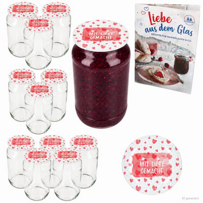 12-delige set ronde glazen 1062 ml To 82 Met liefde gemaakt deksel incl. Diamant Gelierzauber receptenboekje