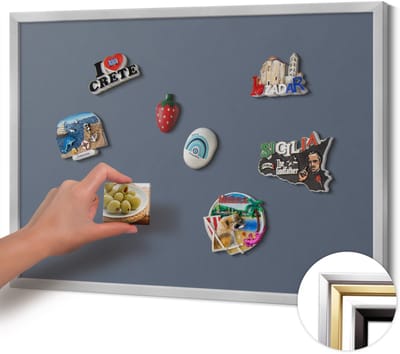 Wallfluent - Grijs Magneetbord Met Effen Achtergrond - 70 cm x 50 cm - Magneetbord met Zilveren Frame - Koele grijze kleur - Magneetbord Voor Thuiskantoor - Magneetbord voor Herinneringen - Magnetisch Bord voor Thuis en Kantoor