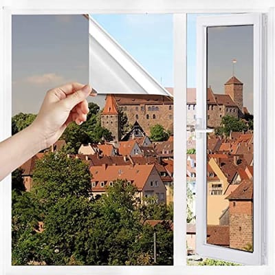 Spiegel Raamfolie - Zonwerende Folie Privacy - Privacy Creëren - Zonder Lijm - 40 x 100 cm - Bruin Zilver