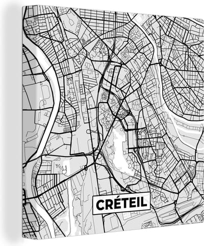 Canvas Schilderij Frankrijk - Créteil - Stadskaart - Plattegrond - Kaart - 20x20 cm - Wanddecoratie