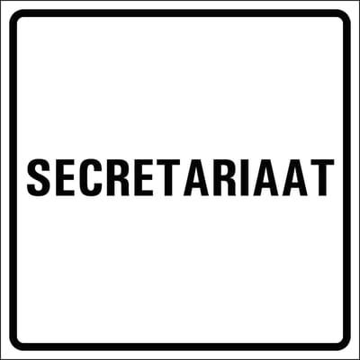 Secretariaat sticker, wit zwart 100 x 100 mm