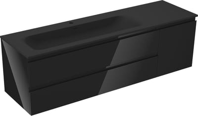 Mexen Orio badkamerkast 160 cm met wastafel Vela links, 2S, 1D, zwart glans/zwart mat - 91A13-16047-3-BBFFF70-W23L71