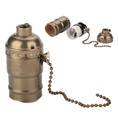 ONF3 - Socket Lamphouder - Vintage Bureaulamp - Trekketting - Antiek Brons - Lichtfitting E27 - Aluminium Houder - Geschikt voor Bureaus - Moder...