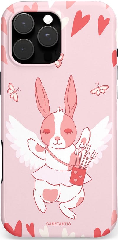 Casetastic Hoesje Geschikt voor Apple iPhone 16 Pro Max Magsafe - Stijlvolle Beschermende Duo-layer Case - Valentijns Liefdes Konijn Cupido