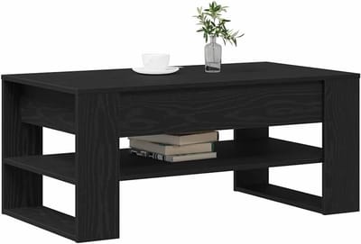 Salontafel Zwart - Koffietafel Hout - Woonkamer Meubel - Met Extra Plank - 102 x 55 x 45 cm - Eiken