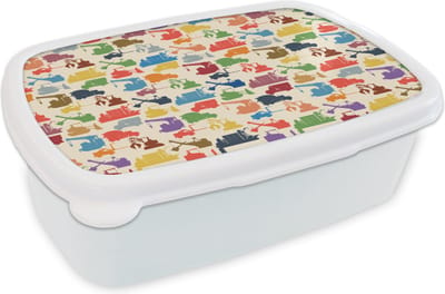 Broodtrommel Wit - Lunchbox - Brooddoos - Patronen - Kraan - Boot - Jongens - Kinderen - Kids - 18x12x6 cm - Volwassenen