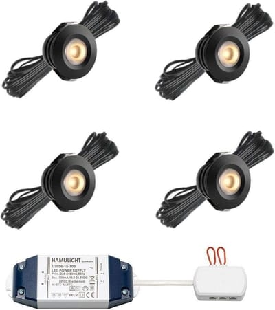 LED veranda inbouwspots Pals zwart bas inclusief trafo - 3W / dimbaar / inbouwspot / terrasoverkapping / overkapping / warm wit / rond / 230V / IP44 / set van 4 stuks