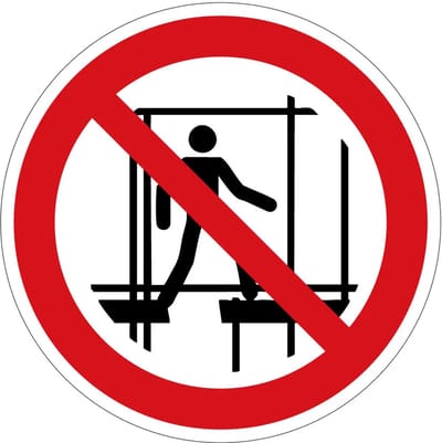 Niet op steiger lopen verbodsbord - P025 | gecoat dibond materiaal | 10 cm