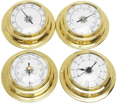 4-delige weerstationset met barometer, klok, thermometer en hygrometer