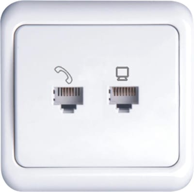 UTP RJ45 Stopcontact - Wandcontactdoos - Inbouw - 1-voudig UTP CAT5E - 1-voudig Telefoon - Incl. Afdekraam - Wit