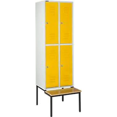 Schäfer Shop Select Kledinglocker, met zitbank, 2x2 compartimenten 300 mm, cilinderslot, Deur koolzaadgeel
