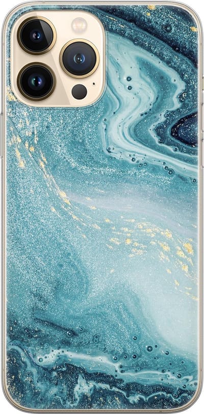 Leuke Telefoonhoesjes - Hoesje geschikt voor iPhone 13 Pro Max - Marmer blauw - Soft case - TPU - Marmer - Blauw
