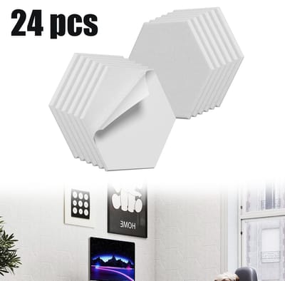 Froadp 24 Stuks 30x26cm Zelfklevende Hexagonale Akustische Panelen, Schalldempende Platen Met Hoog Dichtheid Voor Studio, Kantoor En Huis, wit