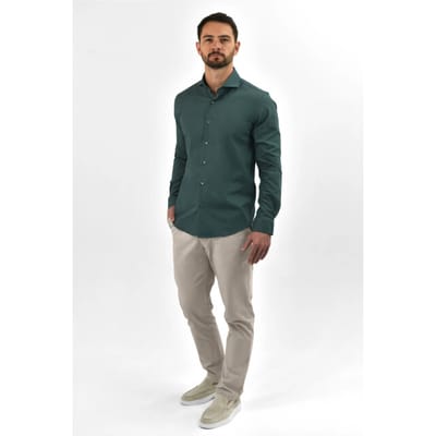 Vercate - Strijkvrij & Kreukvrij Overhemd - Groen - Slim Fit - Bamboe Katoen - Lange Mouw - Heren - Maat 37/S