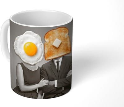 Mok - Koffiemok - Ontbijt - Koppel - Ei - Brood - Mokken - 350 ML - Beker - Koffiemokken - Theemok