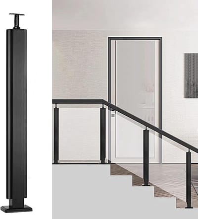 Glazen Balustrade Paal - RVS Hekwerk - Veiligheid Buiten - Roestvrij Staal 304 - 110 cm - Zwart
