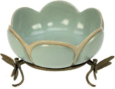 Schaal op voet Libelle, licht turquoise 21x20x12,5cm