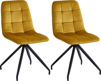 Colenis - Farucci Eetkamerstoel - Set Van 2 - Okergeel - Velvet - Moderne Eetkamerstoel Met Spinpoot