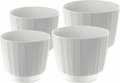 Prosperplast plantenpotten/bloempotten Carf Stripe - parel wit - 4x stuks - kunststof - Dia 15 en 19 cm