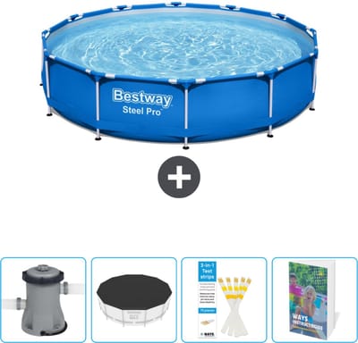 Bestway Rond Steel Pro Zwembad - 366 x 76 cm - Blauw - Inclusief Pomp Afdekzeil - Testrips - Zwembadgids