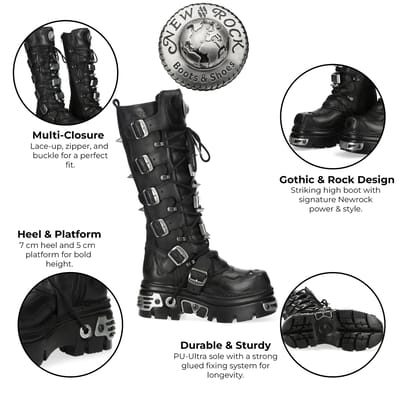 New Rock M-161-C10 kniehoge zwarte leren spikes gothic laarzen