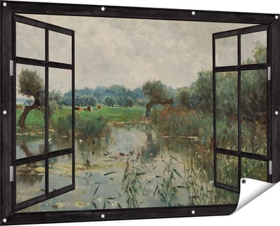 Gards Tuinposter Doorkijk In de Uiterwaarden van de IJssel - Willem Roelofs - 150x100 cm - Tuindoek - Tuindecoratie - Wanddecoratie buiten - Tuinschilderij