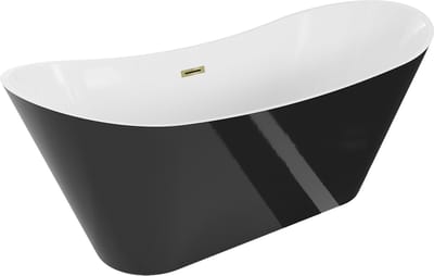 Mexen Celia vrijstaande badkuip 170 x 75 , wit/zwart, overloop goud - 52331707575-50
