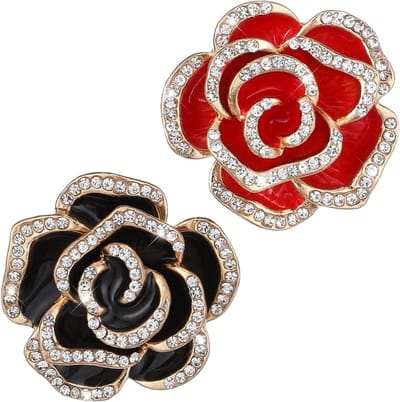 Bloem Broche - Rode Camellia Pin - Kleding Versieren - Kristal & Zinklegering - 38 x 23 cm - Rood