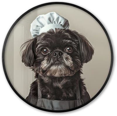 Poster in lijst Rond - Fotolijst 60x60 cm - Posters - Kokskleding - Zwart - Hondje - Ronde posterlijst zwart - Decoratie - Wanddecoratie woonkamer - Muurdecoratie slaapkamer