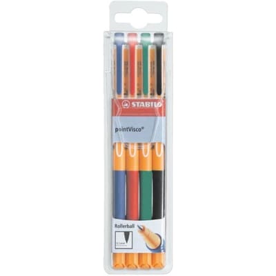 STABILO pointVisco - Rollerball - Gel Inkt - Medium 0,5 mm - Etui Met 4 Kleuren