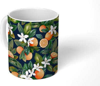 Mok - Koffiemok - Sinaasappels - Bloesems - Bladeren - Tropisch - Mokken - 350 ML - Beker - Koffiemokken - Theemok