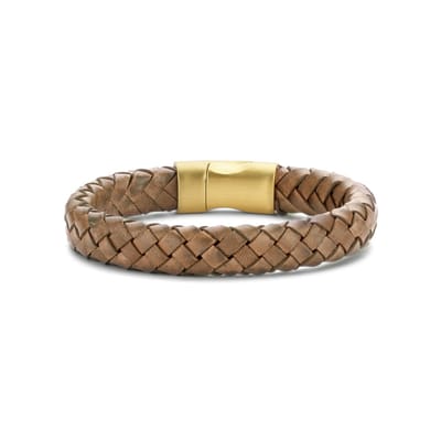 Frank 1967 bracelet brown braided leather 20cm ipg