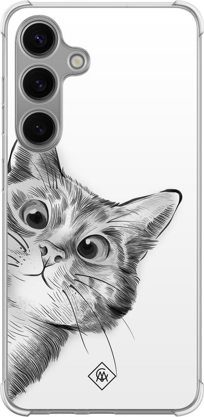 Casimoda® hoesje - Geschikt voor Samsung Galaxy S24 Plus - Kat Kiekeboe - Shockproof case - Extra sterk - TPU/polycarbonaat - Grijs, Transparant