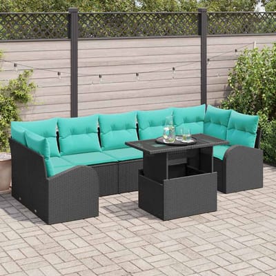 vidaXL - Tuinbank - Set - 8 - st - Zwart - Poly - Riet